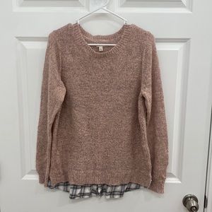 Light pink sweater with plaid lining. Size large.